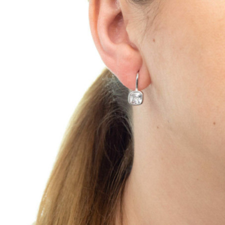 Strieborné náušnice - číry zirkón v tvare štvorca | Argento.sk