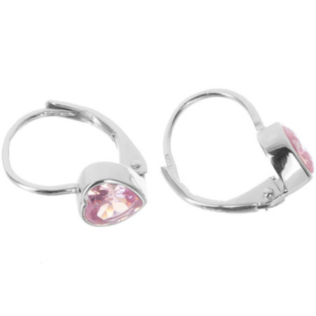 Strieborné náušnice - srdiečka, ružový zirkón v tvare srdiečka | Argento.sk