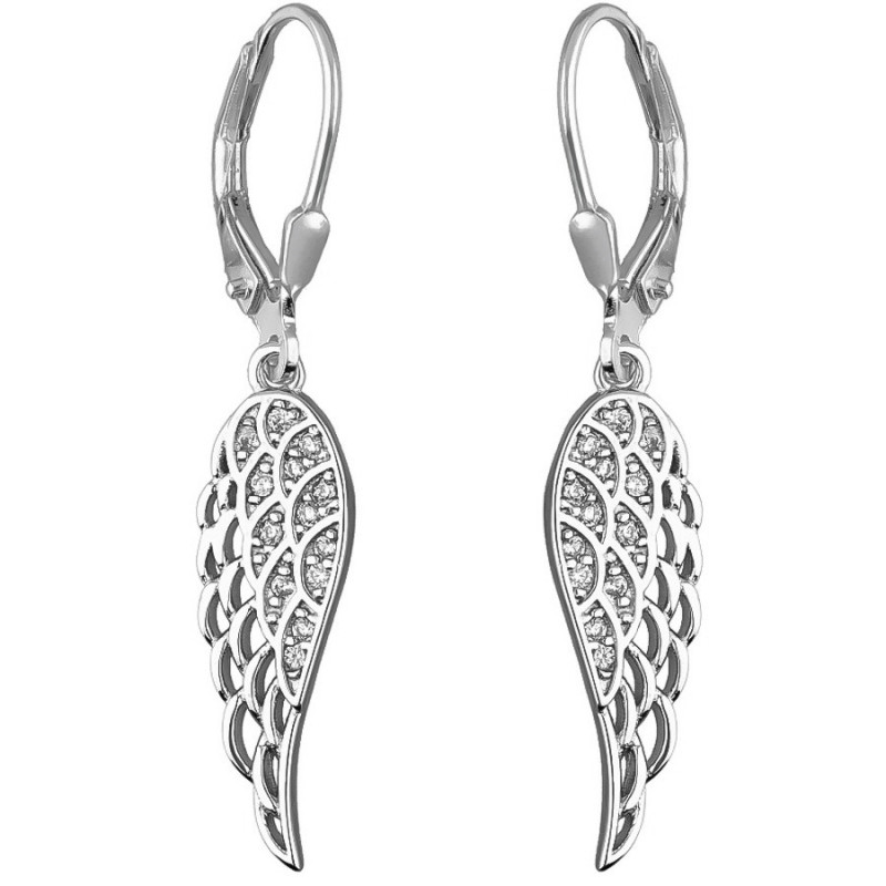 Strieborné náušnice - anjelské krídlo, číre okrúhle zirkóny | Argento.sk