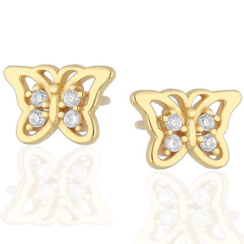 Pozlátené strieborné náušnice - motýľ, číre okrúhle zirkóny | Argento.sk