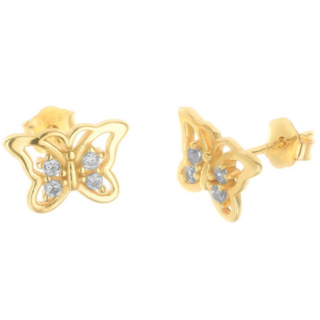 Pozlátené strieborné náušnice - motýľ, číre okrúhle zirkóny | Argento.sk