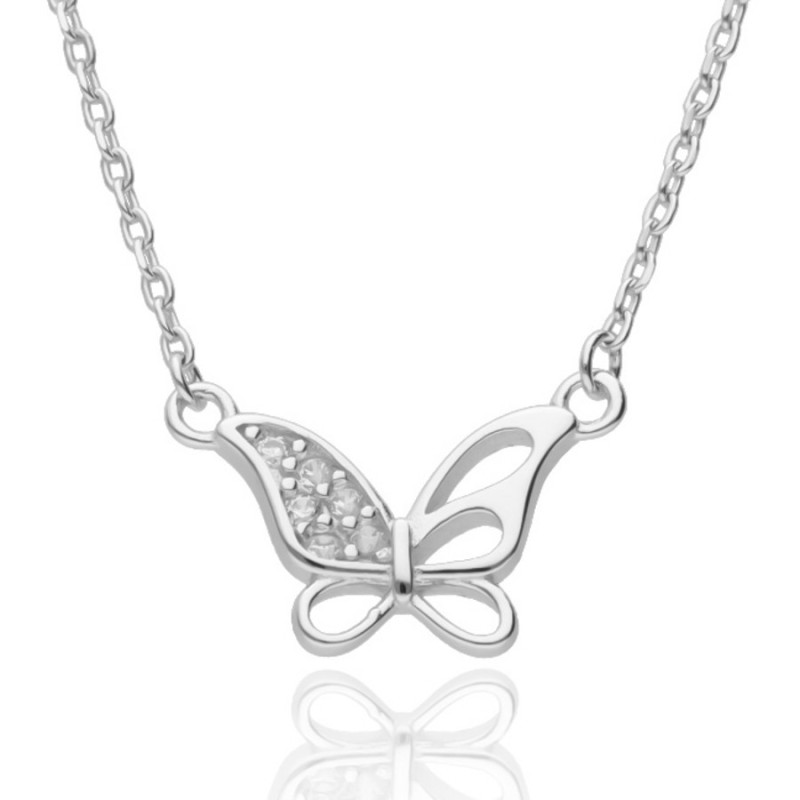 Strieborný náhrdelník - motýľ, číre okrúhle zirkóny, dĺžka 42 až 46 cm | Argento.sk