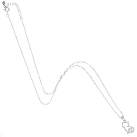 Strieborný náhrdelník - mačka, číre okrúhle zirkóny, dĺžka 43 až 46 cm | Argento.sk