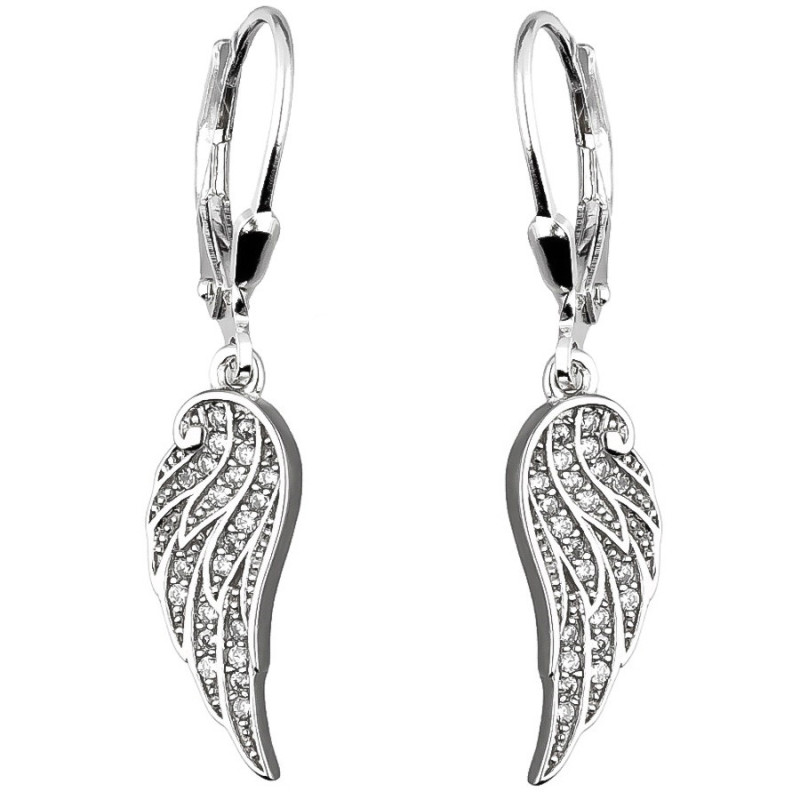 Strieborné náušnice - anjelské krídlo, číre okrúhle zirkóny | Argento.sk