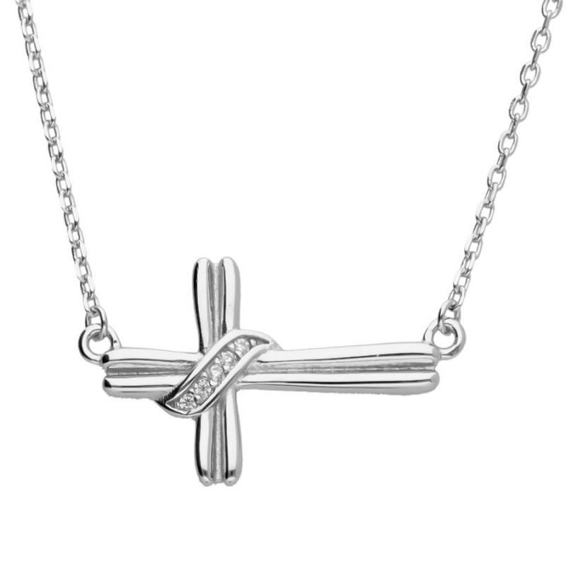 Strieborný náhrdelník - krížik, číre okrúhle zirkóny, dĺžka 43 až 46 cm | Argento.sk