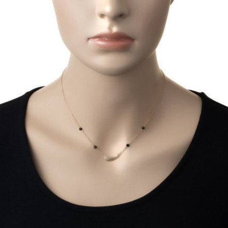 Pozlátený strieborný náhrdelník - anjelské krídlo, čierne zirkóny v tvare guľôčky, číre okrúhle zirkóny, dĺžka 42 až 45 cm | Arg