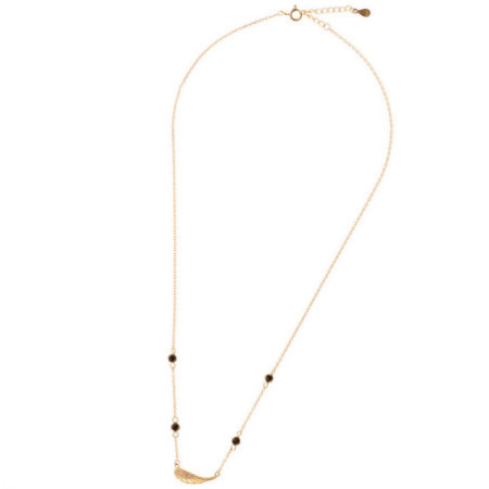 Pozlátený strieborný náhrdelník - anjelské krídlo, čierne zirkóny v tvare guľôčky, číre okrúhle zirkóny, dĺžka 42 až 45 cm | Arg
