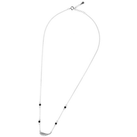 Strieborný náhrdelník - anjelské krídlo, čierne zirkóny v tvare guľôčky, číre okrúhle zirkóny, dĺžka 43 až 46 cm | Argento.sk