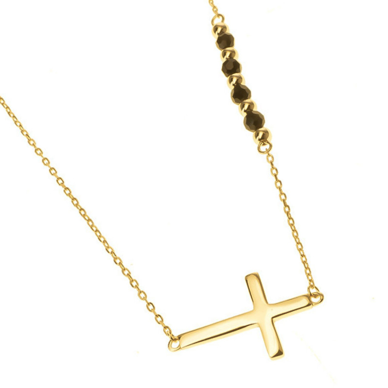 Pozlátený strieborný náhrdelník - krížik, čierne zirkóny v tvare guľôčky, dĺžka 43 až 46 cm | Argento.sk