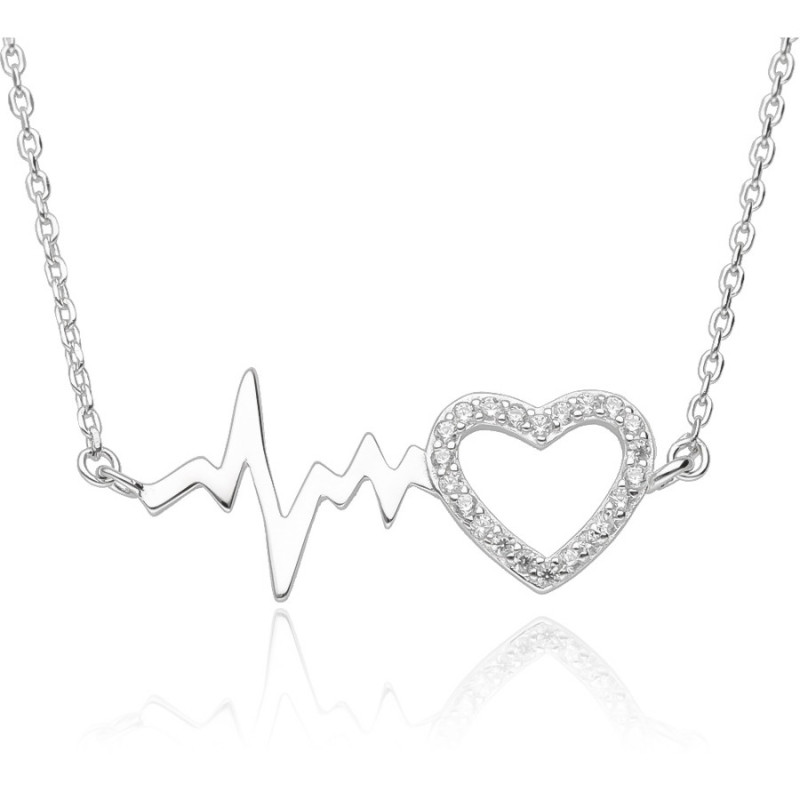Strieborný náhrdelník - srdiečko, EKG, číre okrúhle zirkóny, dĺžka 43 až 46 cm | Argento.sk