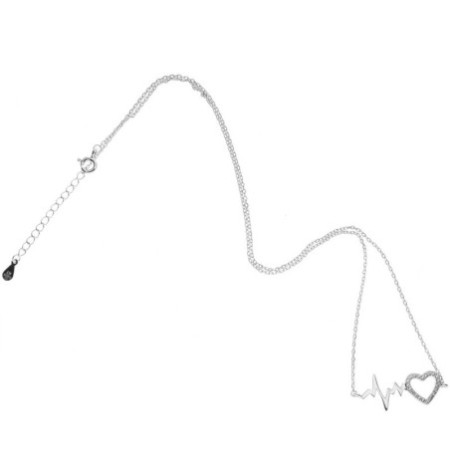 Strieborný náhrdelník - srdiečko, EKG, číre okrúhle zirkóny, dĺžka 43 až 46 cm | Argento.sk