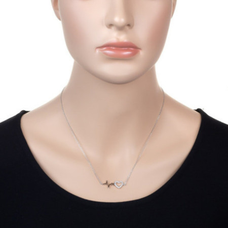 Strieborný náhrdelník - srdiečko, EKG, číre okrúhle zirkóny, dĺžka 43 až 46 cm | Argento.sk