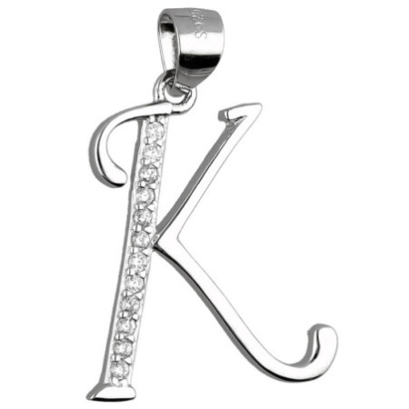 Strieborný prívesok - písmeno K, číre okrúhle zirkóny | Argento.sk