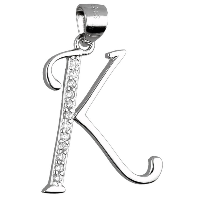 Strieborný prívesok - písmeno K, číre okrúhle zirkóny | Argento.sk