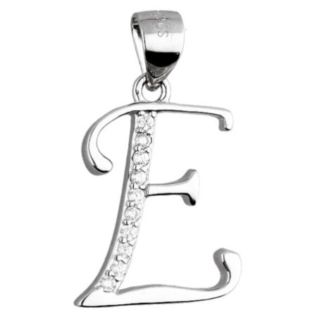 Strieborný prívesok - písmeno E, číre okrúhle zirkóny | Argento.sk