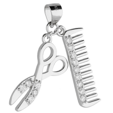 Strieborný prívesok - nožnice, hrebeň, číre okrúhle zirkóny | Argento.sk